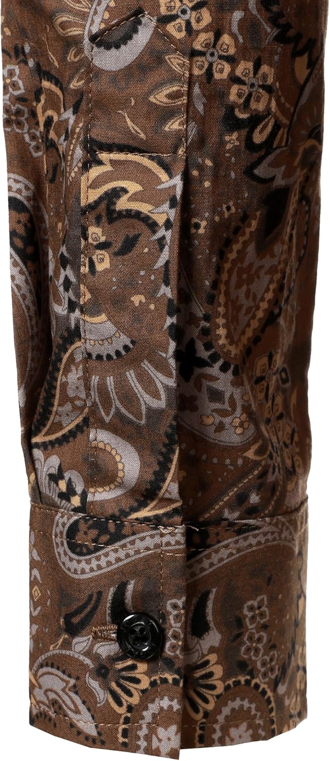 JOGAL Herren Regular Fit Floral Business Hemd Langarm Button Down Print Freizeithemd S Braun Paisley