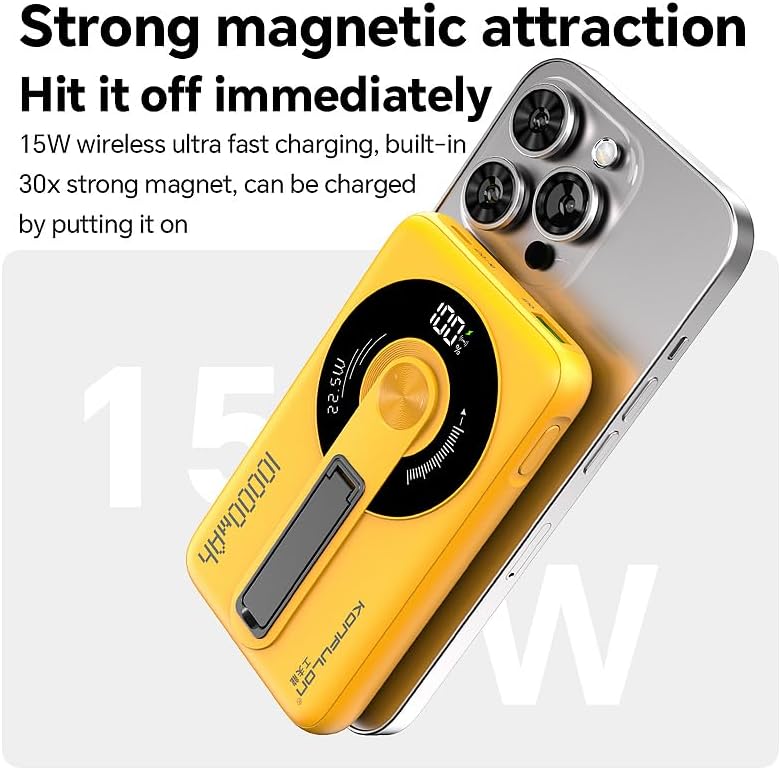 KONFULON Powerbank für Magsafe 10000mAh, 15W Qi Wireless & 22.5W USB-C Fast Charging, Ultra-Kompakt