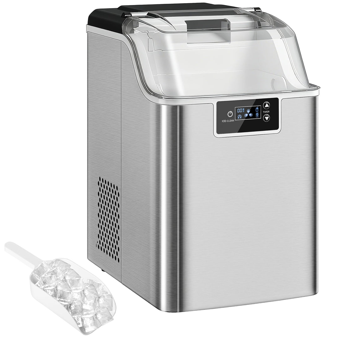 HOMCOM Eiswürfelmaschine Edelstahl, Ice Maker mit 24 Eiswürfeln pro Durchgang, 20kg/24h, 2,1L Wasser