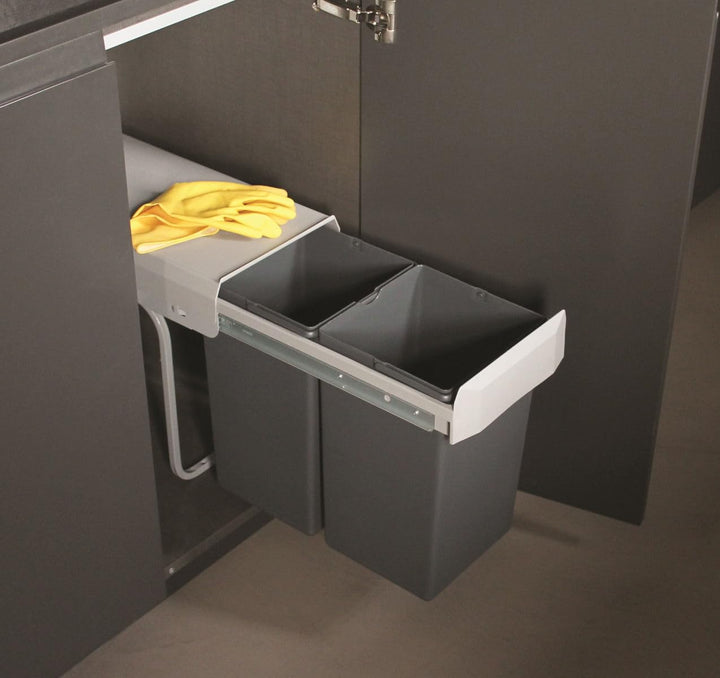 Victory Einbau-Abfallsammler Double Man - 28 Liter (2x14 Liter) Silber/anthrazit ab 30er Schrankbrei