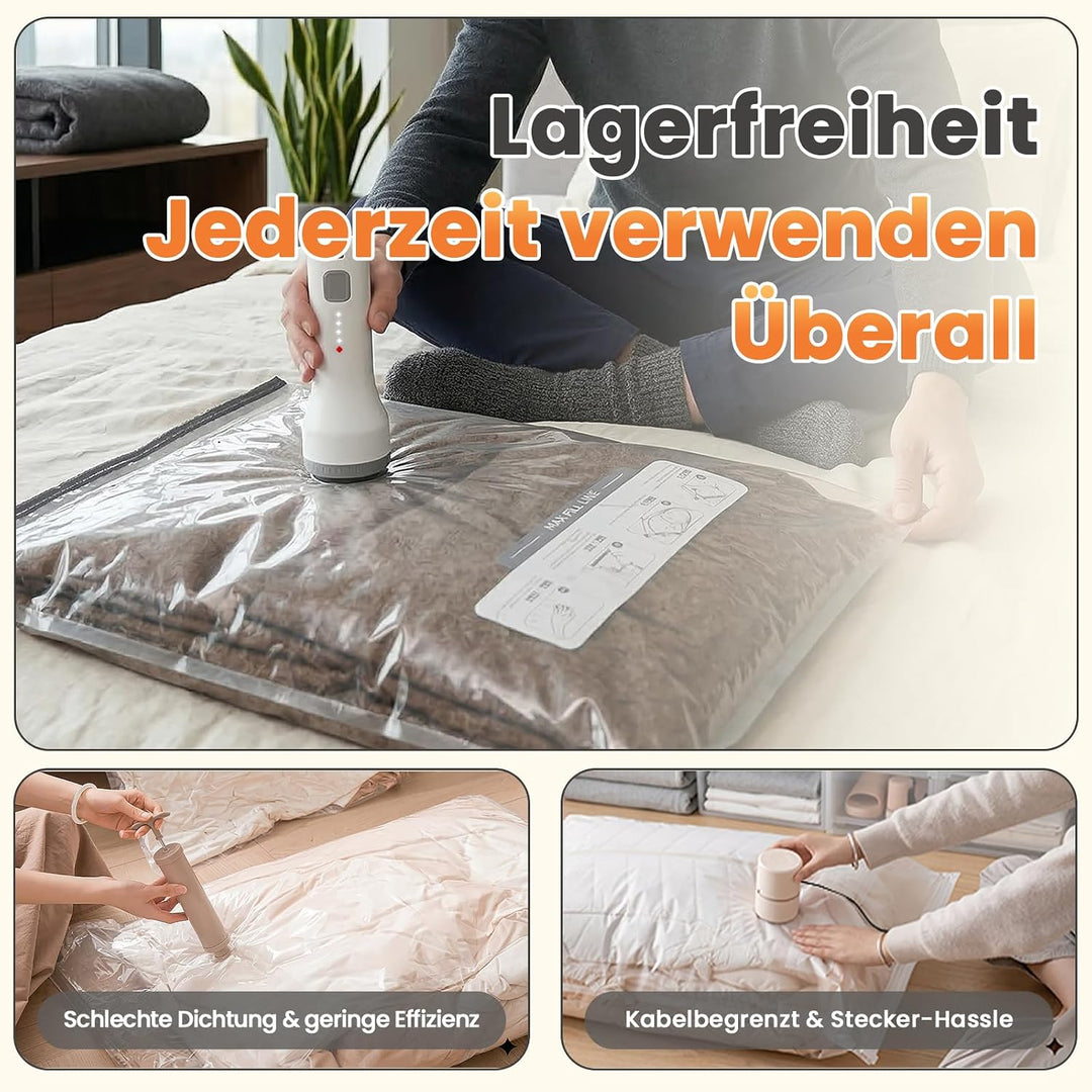 15 Vakuumbeutel für Kleidung für Reisen mit Kabellose vakuumpumpe 6KPa | AURYAO 40*50/40*60/50*60 cm