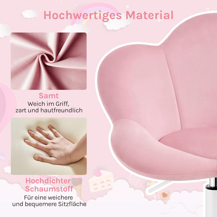 WOLTU Kinder Schreibtischstuhl, Schminktisch Stuhl, Bürostuhl, ergonomisch, höhenverstellbar, Samt,