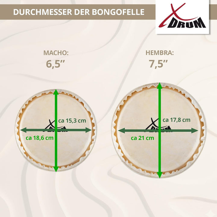 XDrum Bongos Pro Vintage Sunburst - 2 Trommeln mit 6,5" (17 cm) und 7,5" (20 cm) Durchmesser - Bongo