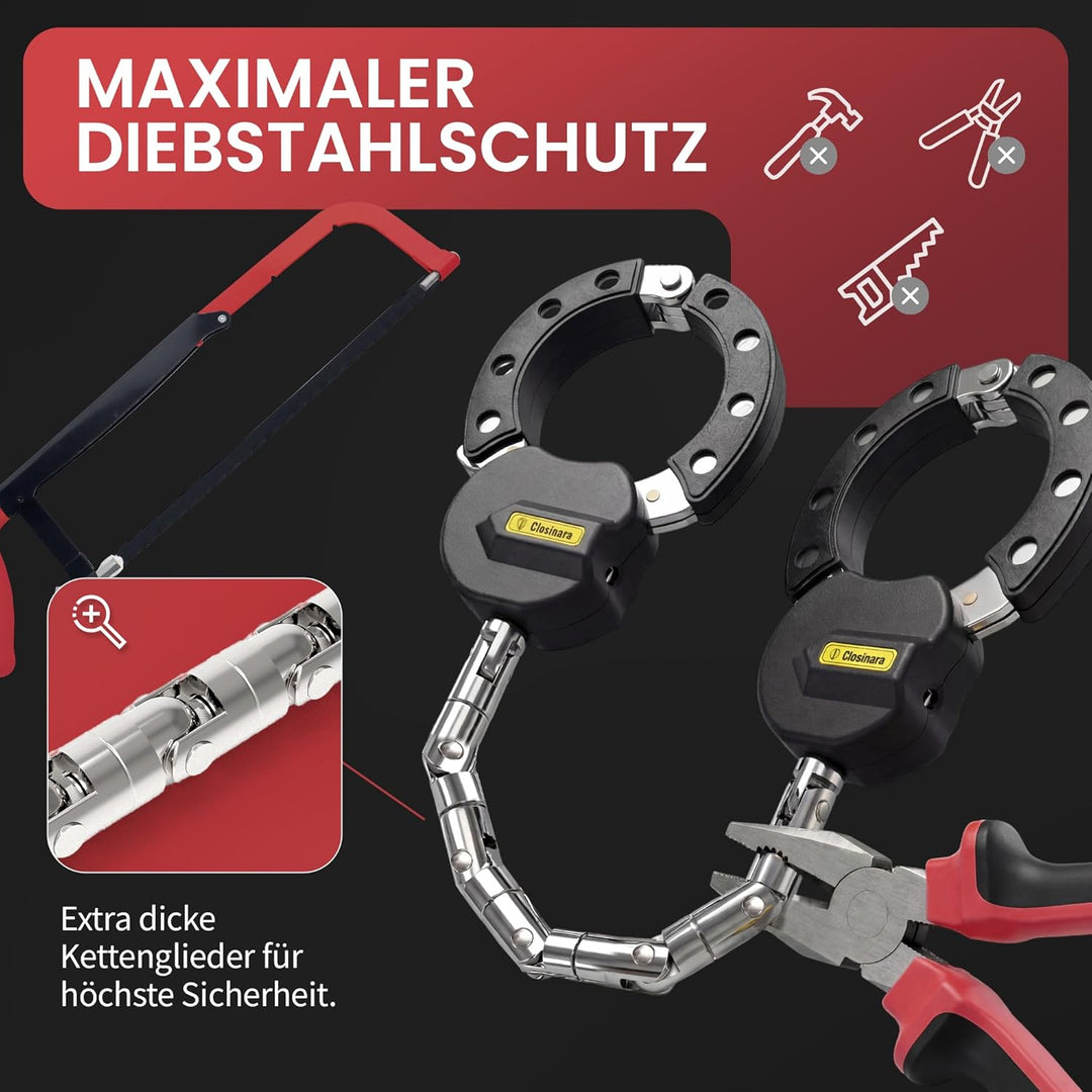 E-Scooter Schloss mit Handschellen-Kette – Handschellenschloss, Scooter-Schloss aus A3 Stahl, Ketten