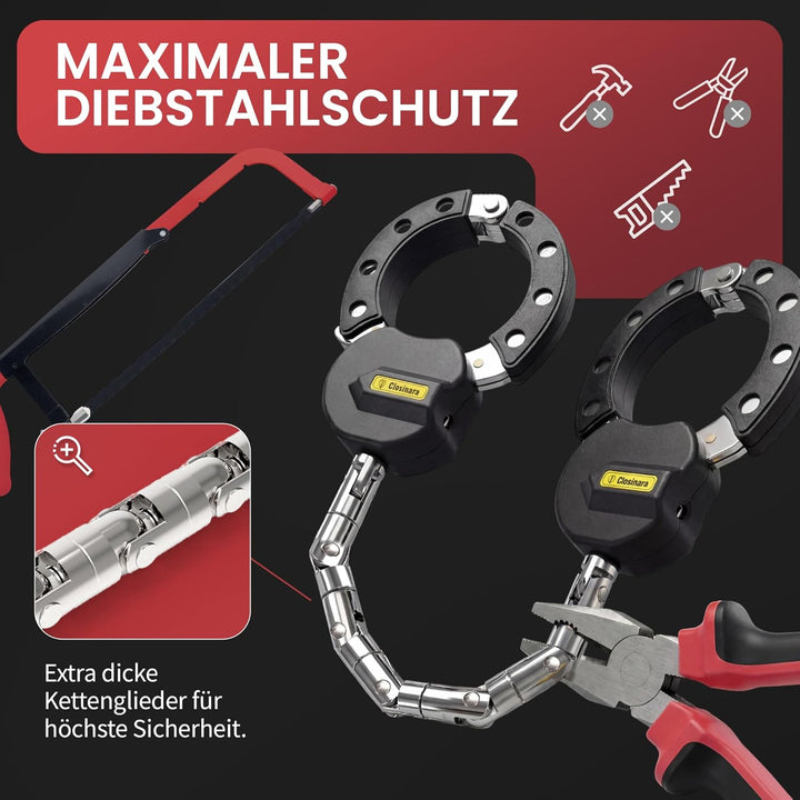 E-Scooter Schloss mit Handschellen-Kette – Handschellenschloss, Scooter-Schloss aus A3 Stahl, Ketten