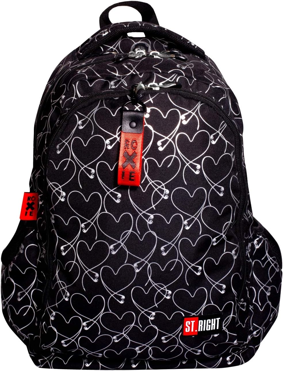 Roxie Rucksack mit Herzmotiv, 43 x 32 x 23 cm, für die Grundschule, mittelgross, für Mädchen, Schwar