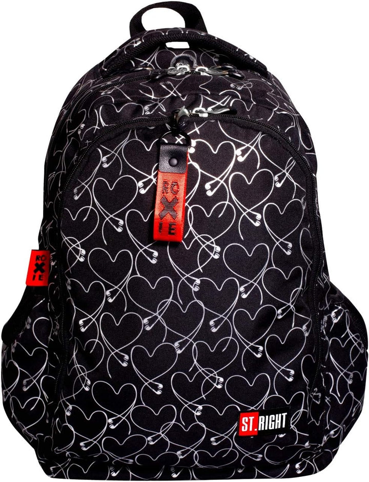 Roxie Rucksack mit Herzmotiv, 43 x 32 x 23 cm, für die Grundschule, mittelgross, für Mädchen, Schwar