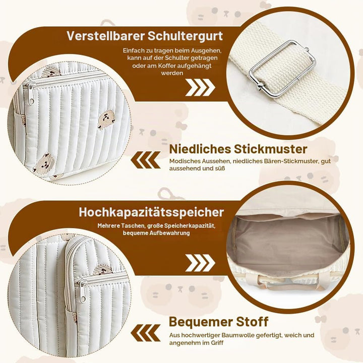 Grosse Wickeltasche Kliniktasche Geburt 48×22×26 cm – Baumwolle Baby Tasche mit Stickerei, Mama Tasc