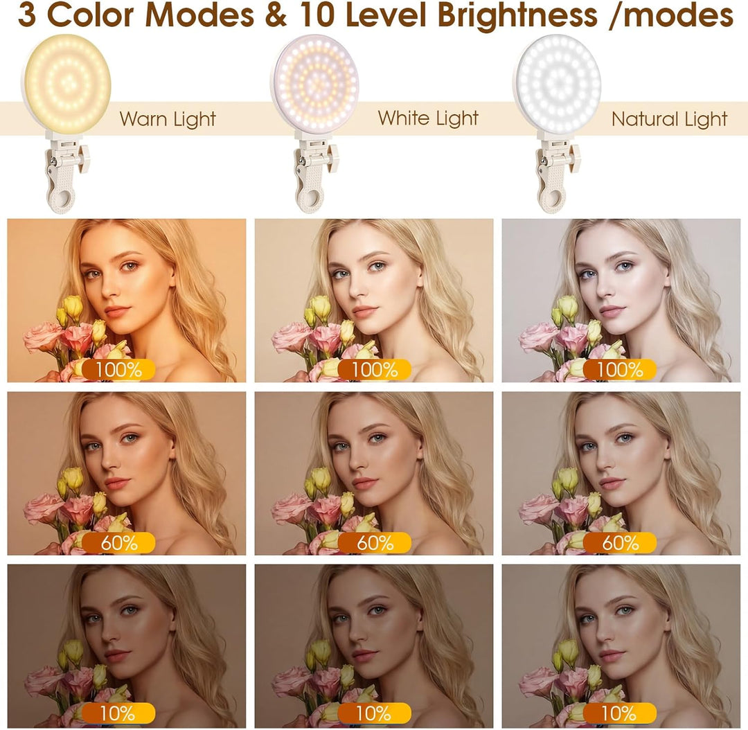 GlobalCrown Selfie Licht Handy,handylicht mit 100 LED,wiederaufladbare Beleuchtung zum Aufstecken,3