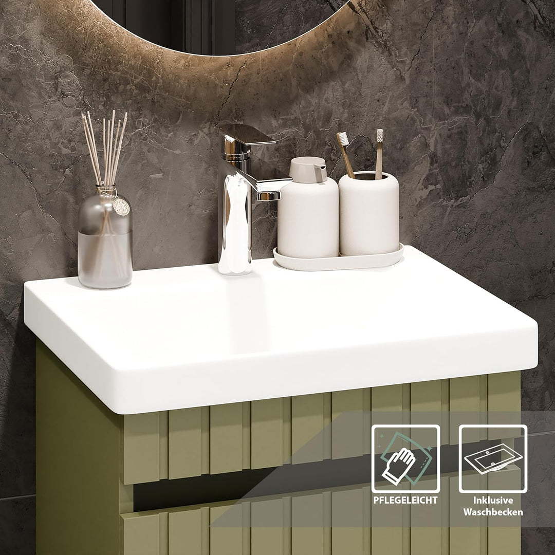 Planetmöbel Cosmia Badmöbel Set Waschbecken mit Unterschrank 50 x 60 x 35 cm Mint Grün, Armatur Bade