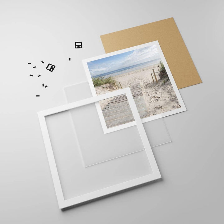 Wandposter Art Prints 30x30cm Poster Weissrahmen Strand Düne Eintritt Küche Wanddeko Bild Wand Kunst