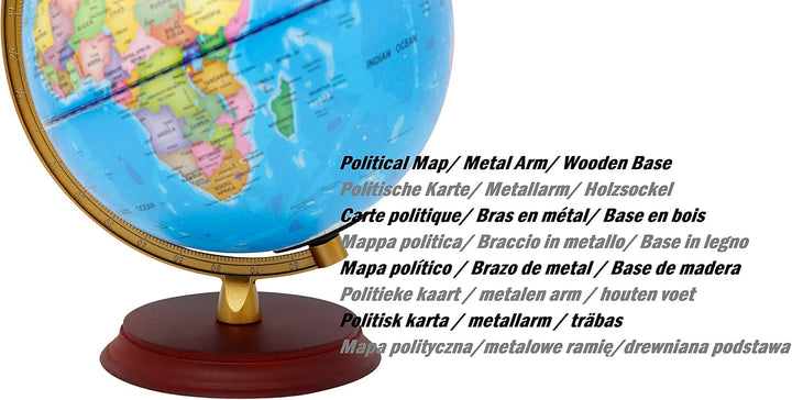 EXERZ 20cm Leuchtglobus Holzsockel - Karte auf Deutsch - Schülerglobus - Politische Karte (Tageszeit