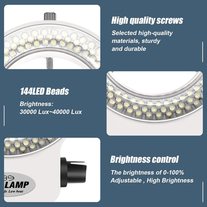 144LEDs Ringlicht Ringleuchte Fuer Mikroskop Microscope Lampe Licht 6000K 0-100% Einstellbar