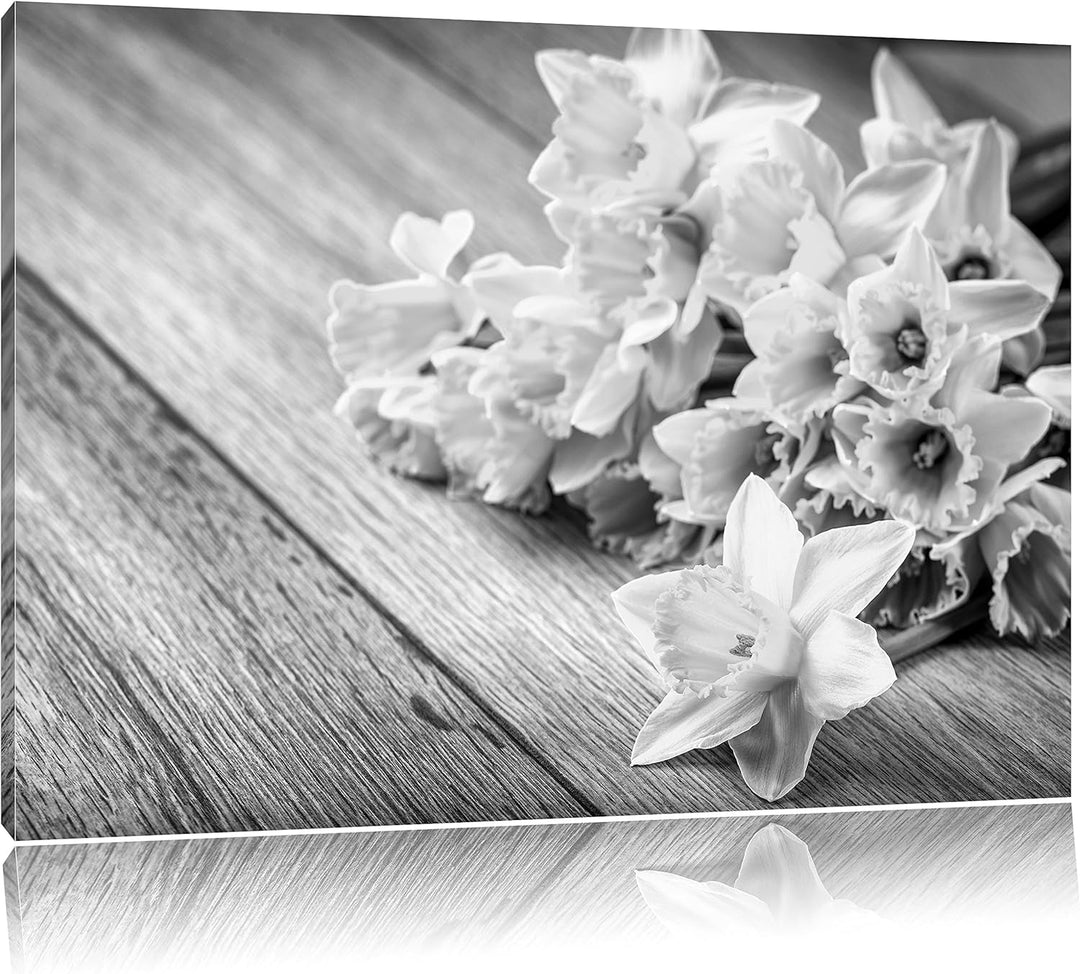 Pixxprint Bündel gelber Narzissen Kunst B&W als Leinwandbild/Grösse: 100x70 cm/Wandbild/Kunstdruck/f