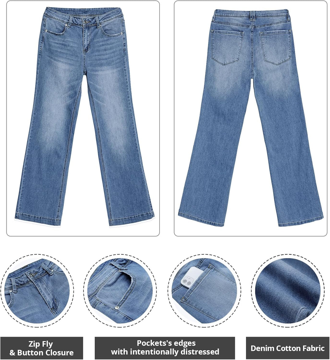 Roskiky Schlaghose Damen Jeans Wide Leg Baggy Jeans Damen High Waist Stretch Hosen Damen Jeans L Coo