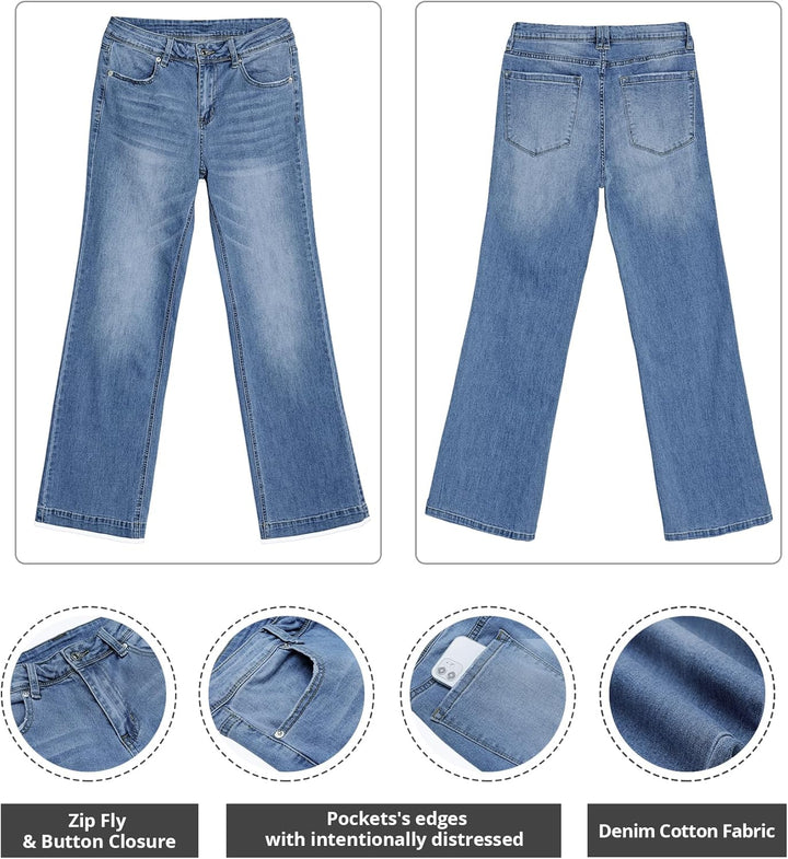 Roskiky Schlaghose Damen Jeans Wide Leg Baggy Jeans Damen High Waist Stretch Hosen Damen Jeans L Coo