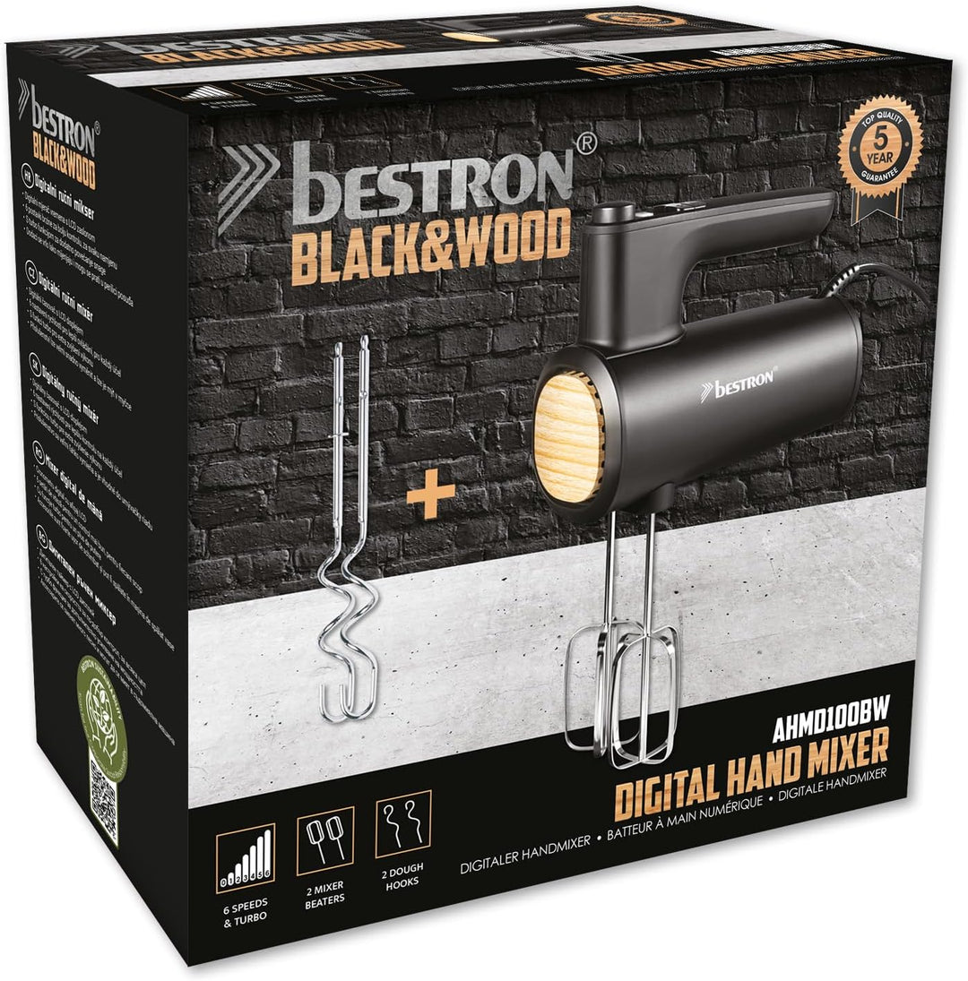 Bestron Power Handmixer, Leistungsstarker Handmixer mit 6 Stufen, Turbo-Funktion & LCD-Display, Rühr