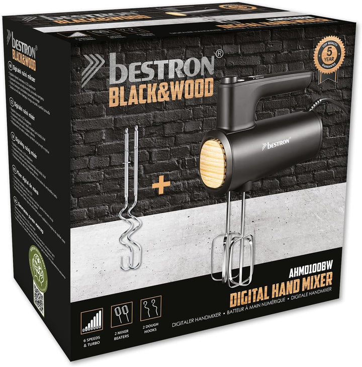 Bestron Power Handmixer, Leistungsstarker Handmixer mit 6 Stufen, Turbo-Funktion & LCD-Display, Rühr