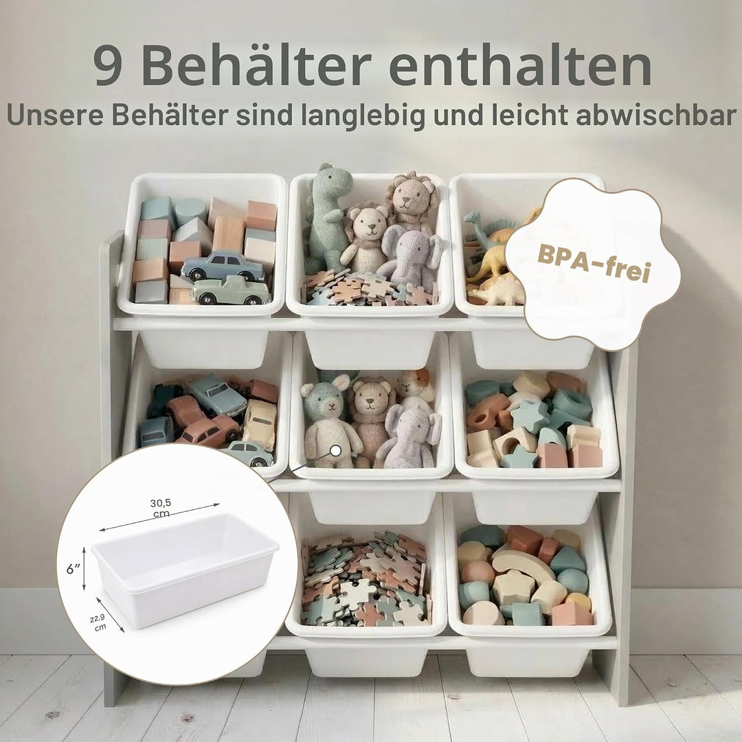 Humble Crew Kinderregal – Spielzeugregal mit 9 Aufbewahrungsboxen, Aufbewahrungsregal für Kinderzimm