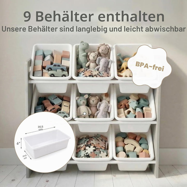Humble Crew Kinderregal – Spielzeugregal mit 9 Aufbewahrungsboxen, Aufbewahrungsregal für Kinderzimm