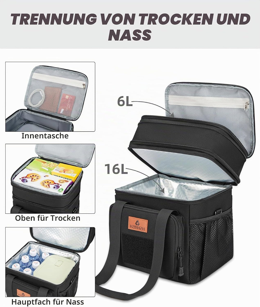 HSHRISH Taktische Lunchtasche, doppellagige isolierte grosse Kühltasche für Herren Erwachsene wasser