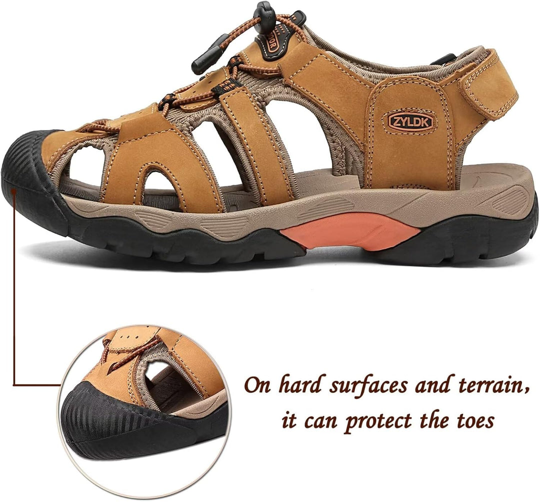 ZYLDK Herren Sandalen Leder Strand Trekkingsandalen Outdoorschuhe Sommer Wanderschuhe Männer Sport-O