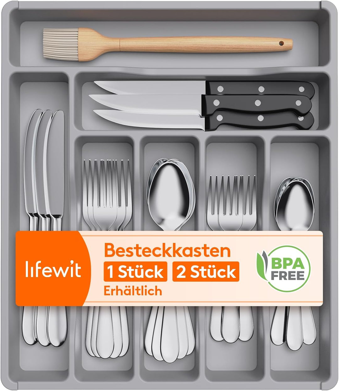Lifewit Besteckkasten für Schubladen, Besteck Organizer Schublade Organizer Küche Kompakt Besteckein