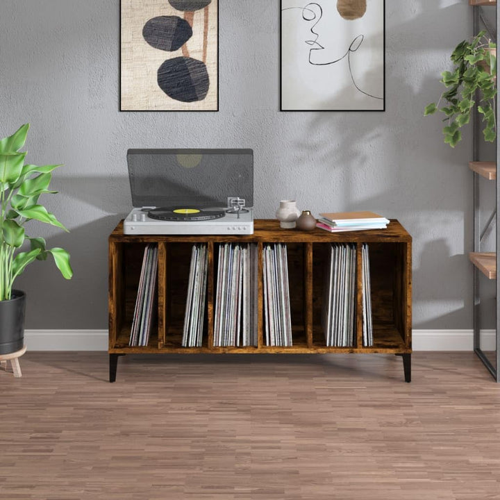 Plattenschrank SchallplattenstäNder Schallplatten Regal Schallplatten Schrank Räuchereiche 100x38x48