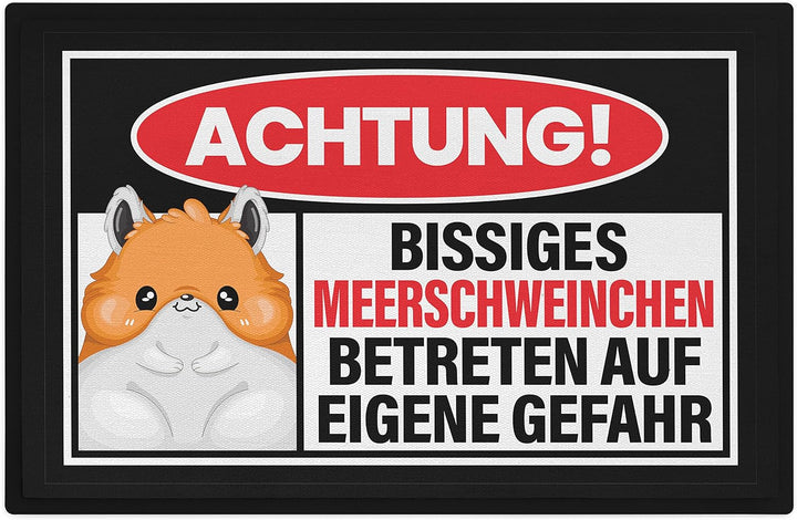 Trendation - Achtung Bissiges Meerschweinchen Fussmatte Geschenk Meerschweinchen Mama Spruch 60x40 c