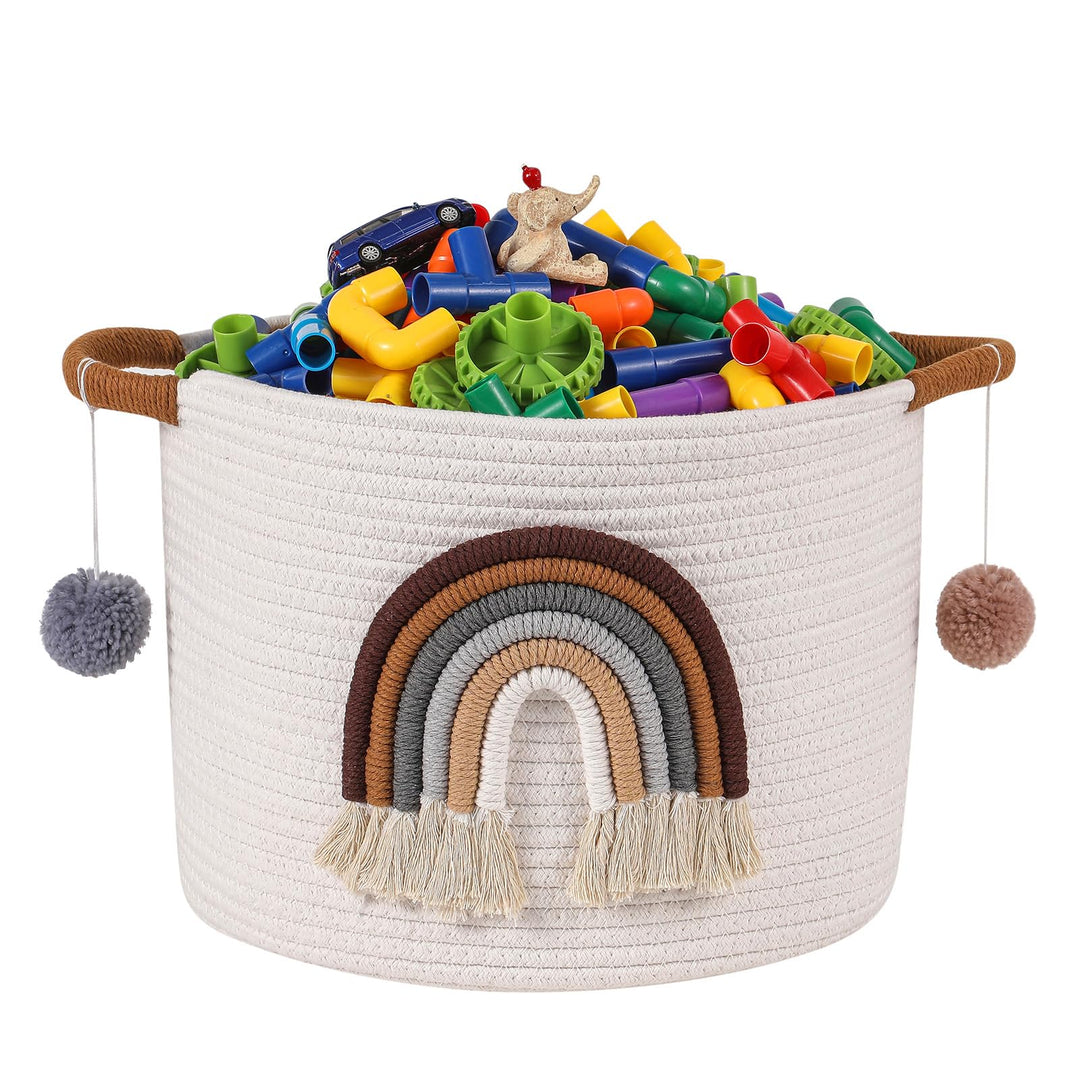 Aufbewahrungskörbe für Kinder, Baumwollkorb mit 3D Regenbogen Dekor, Korb für Wohnzimmer, Spielzeug-