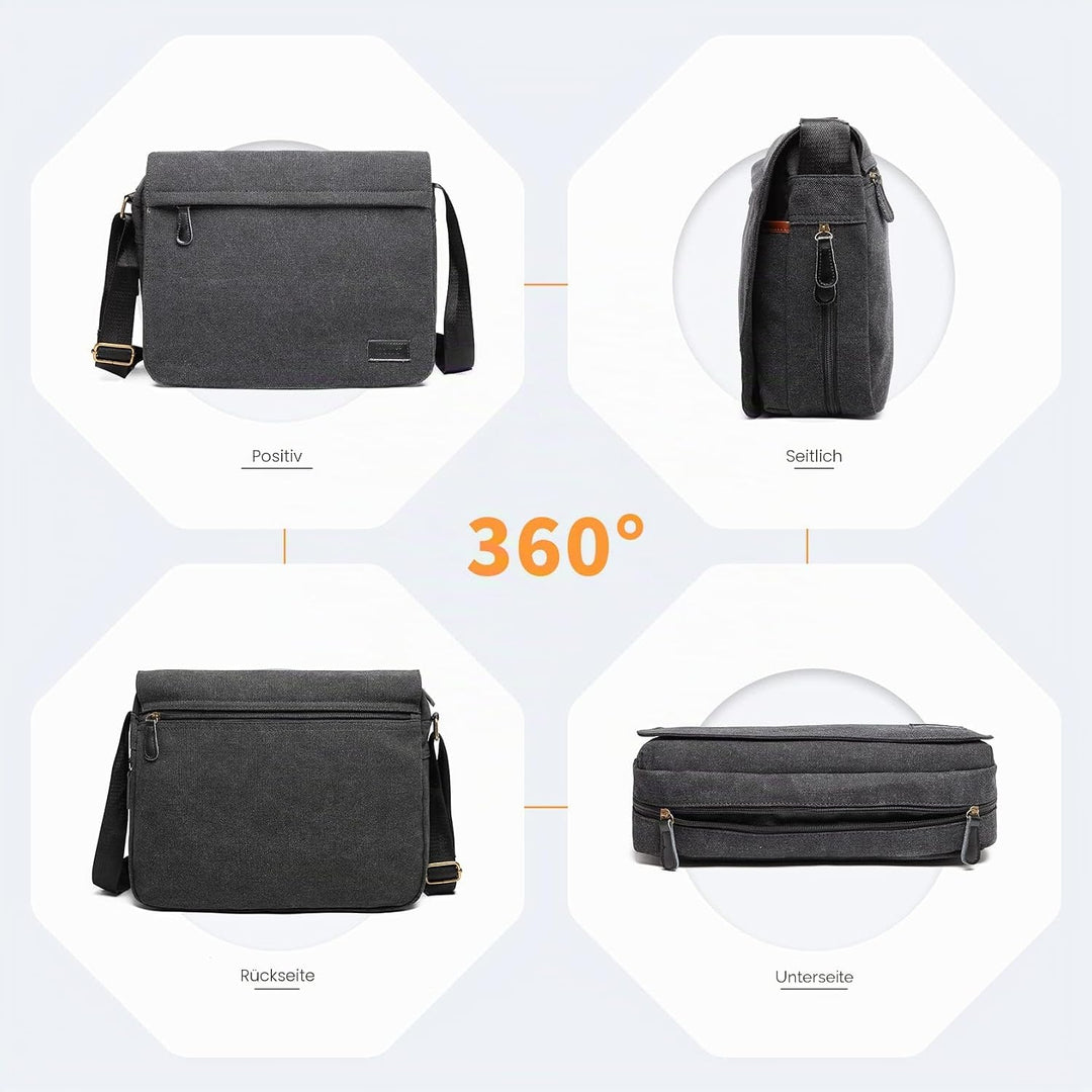 KONO Umhängetasche Leinwand Schultertasche Gross Messenger Bag 13 Zoll Segeltuch Tasche für Arbeit U