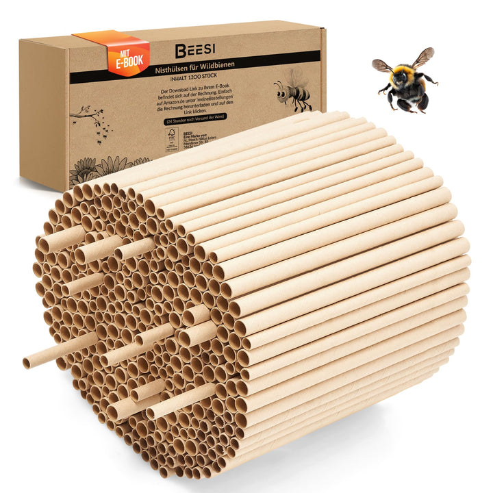 BEESI 1200x Nisthülsen für Wildbienen 6 und 8 mm Ø I Wasserabweisend hohe Lebensdauer I Nisthilfe, Z