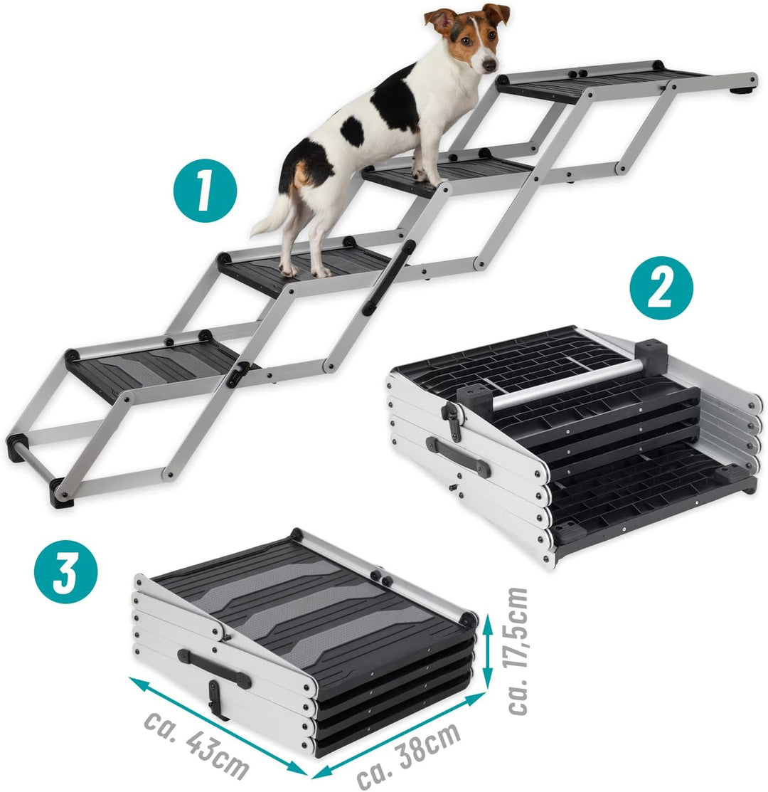 VOSS.PET Faltbare Hundetreppe, 4-stufige Kofferraumtreppe, Gelenkschonende Auto-Treppe, Einstiegshil