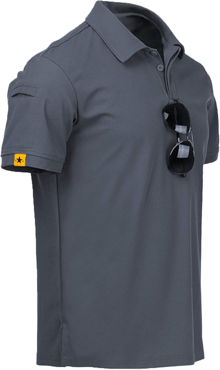geeksport Poloshirt Herren Golf Kurzarm Freizeit Sport Polo Tennis Tshirts mit Brillenhalter Knopfle
