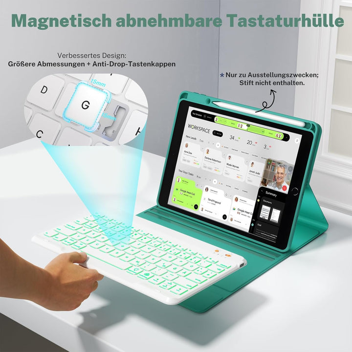 OYEEICE Hülle mit Tastatur für iPad 9/8 /7 Generation 10,2 Zoll, Vergrösserte Anti-Falloff Tastenkap