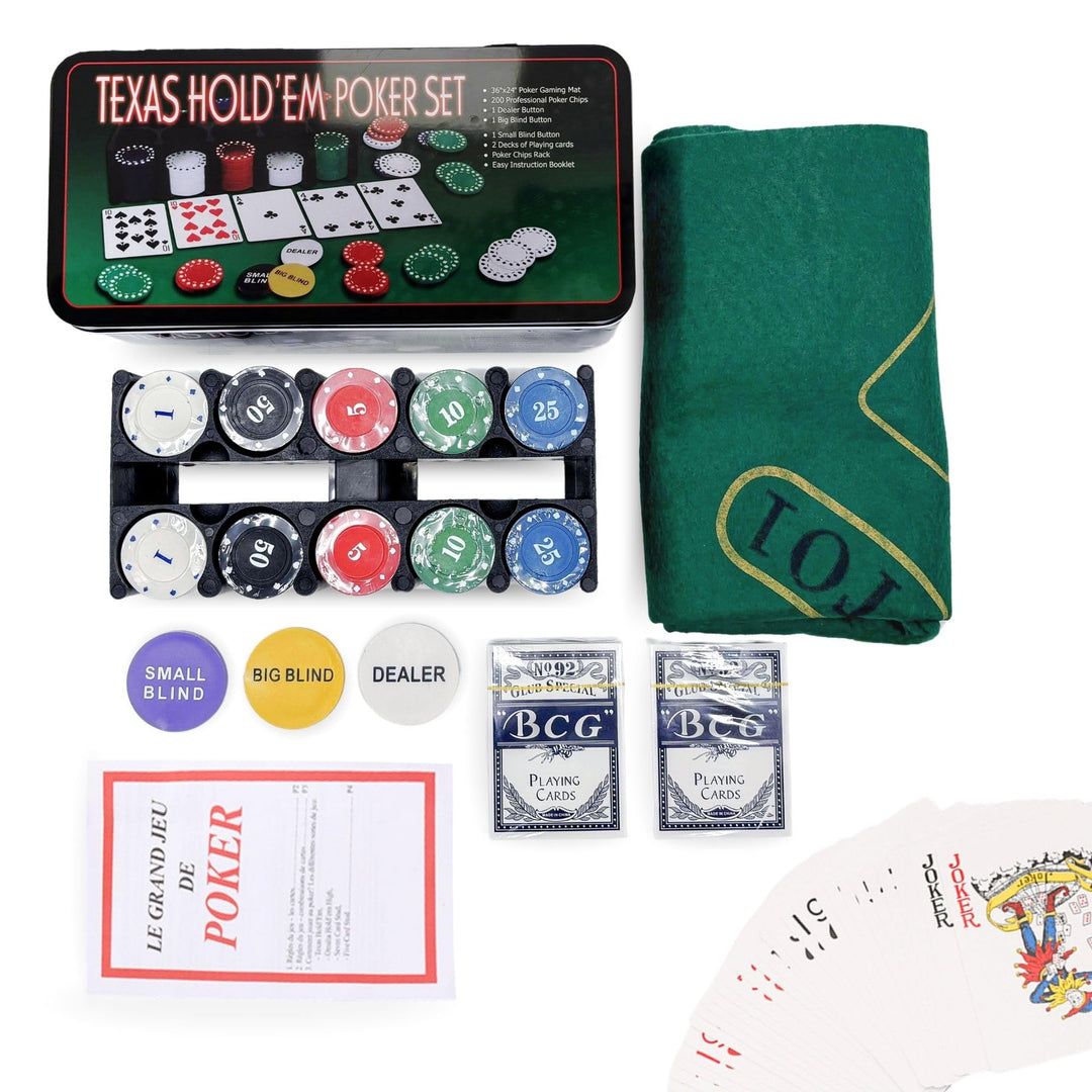 MAGIC SELECT Poker Set Spiel. Poker Set Texas Hold 'Em mit 200 Chips, 2 Kartensätzen, Dealer-Button,