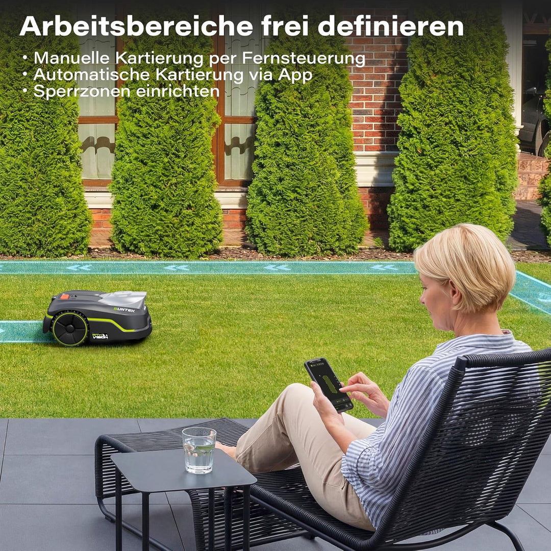 SUNTEK Mähroboter ohne Begrenzungskabel, RTK+Vision+TOF LiDAR Rasenmäher Roboter, KI Auto Kartierung