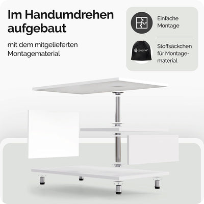 Casaria® Couchtisch Weiss Holz Stauraum Höhenverstellbar Ablage Kratzfest Modern Rechteckig Beistell