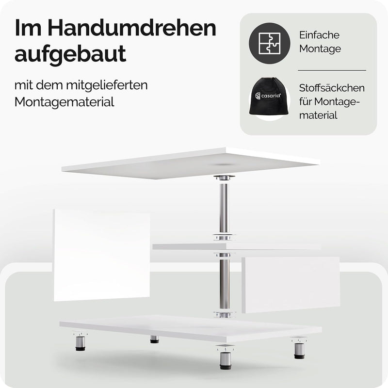 Casaria® Couchtisch Weiss Holz Stauraum Höhenverstellbar Ablage Kratzfest Modern Rechteckig Beistell