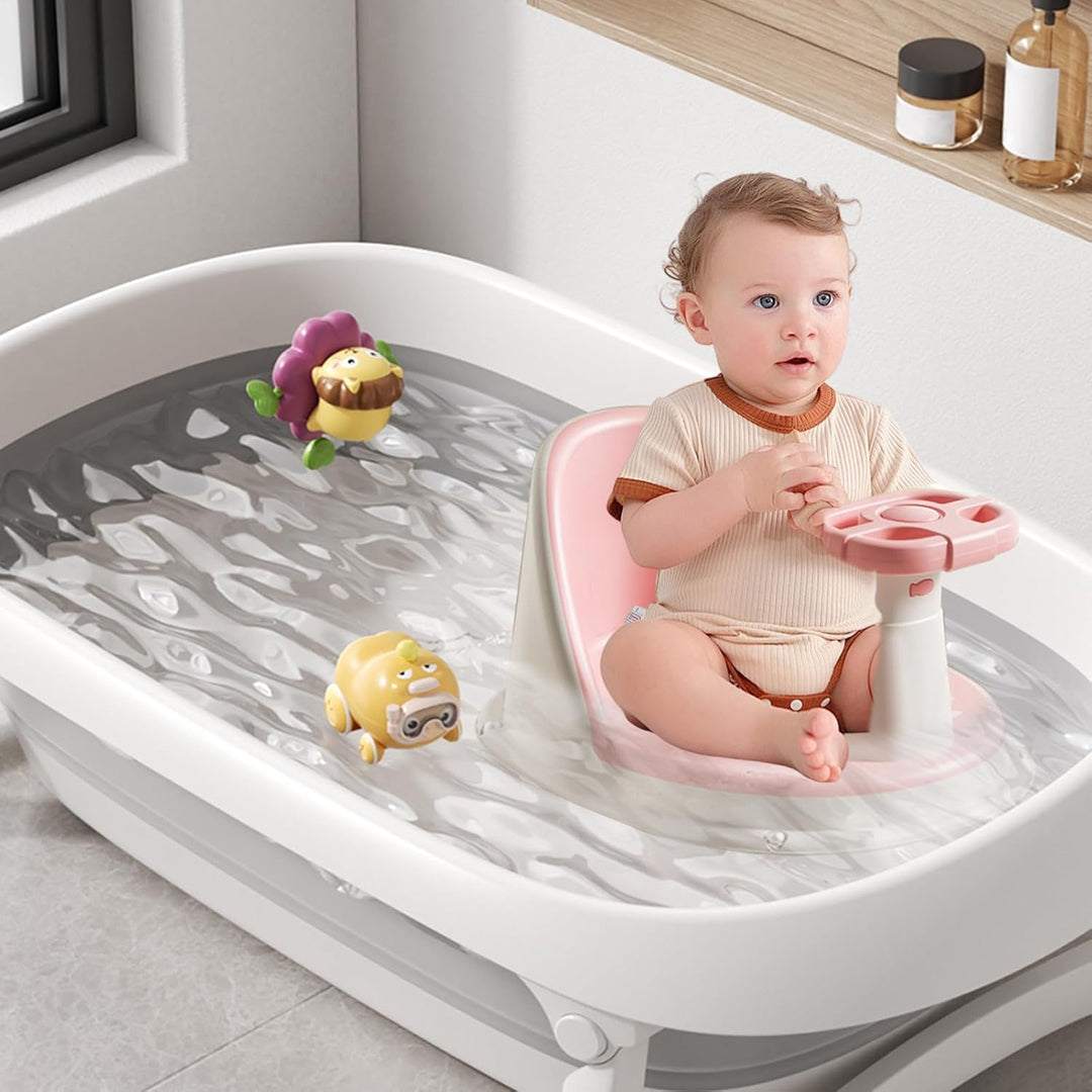 Baby Bade Sitz, Rutschfester Badewannensitz Für Babys, Mit Lenkrad Und Rädern, Baby Badesitz Ab 6 Mo