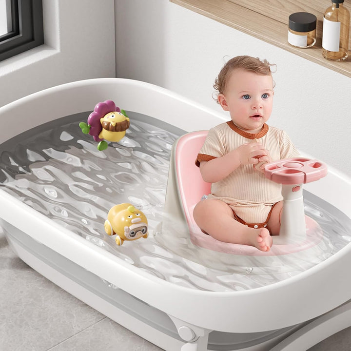 Baby Bade Sitz, Rutschfester Badewannensitz Für Babys, Mit Lenkrad Und Rädern, Baby Badesitz Ab 6 Mo