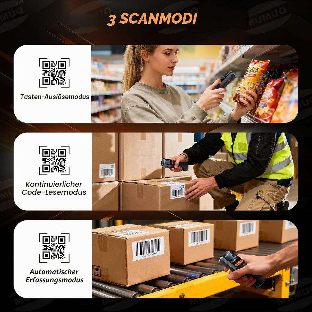 Barcode Scanner Kabelloser Mini 1D/2D QR Code Scanner mit LCD Display | 3-in-1 (BT/2.4G/USB) Konnekt