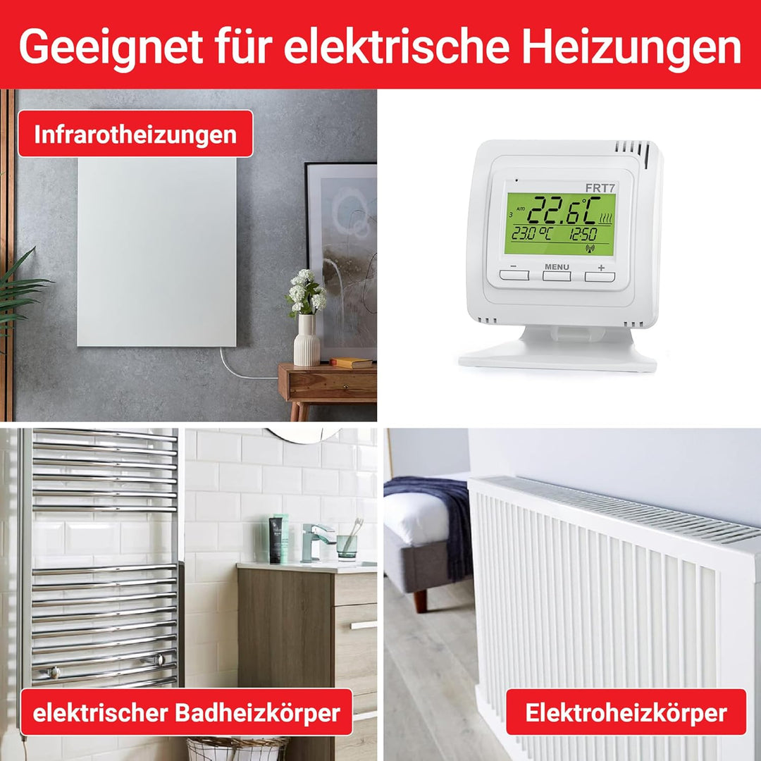 ELEKTROBOCK FRT7B3 Funk-Raumthermostat mit Standfuss | Überall hinstellen | mit Empfänger | 𝑳𝓐𝑵𝐆𝑳𝜠𝓑𝑰
