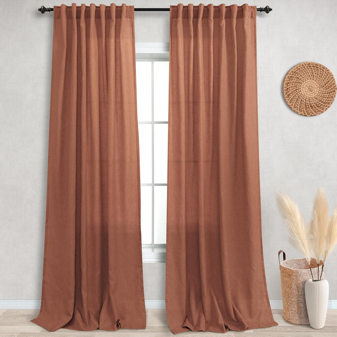 Terrakotta-Leinen-Vorhänge, transparent, 132 x 274 cm, für Schlafzimmer, 2 Paneele, Set auf der Rück