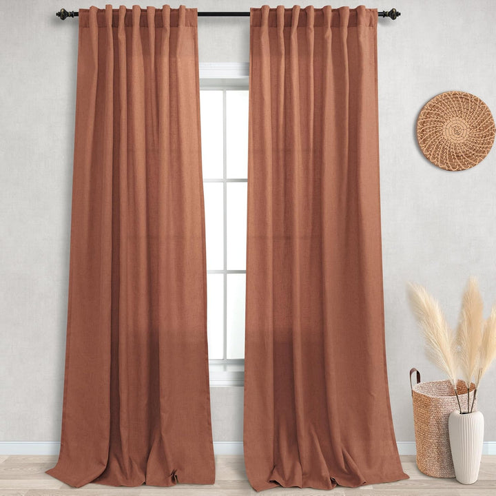 Terrakotta-Leinen-Vorhänge, transparent, 132 x 274 cm, für Schlafzimmer, 2 Paneele, Set auf der Rück