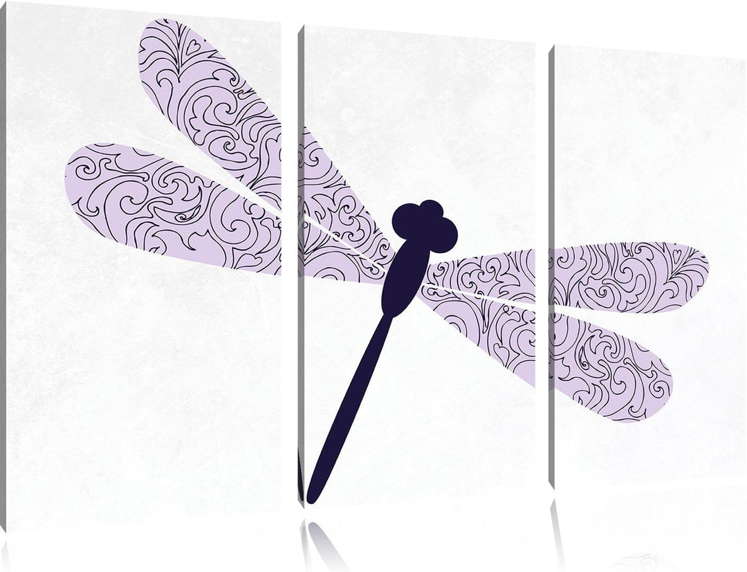 Pixxprint Hübsche Libelle weiss 3-Teiler Leinwandbild 120x80 Bild auf Leinwand