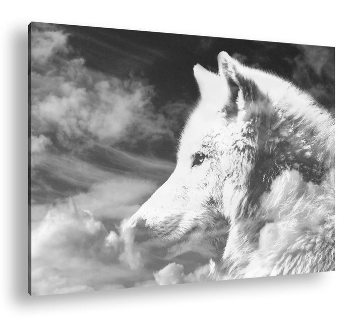 deyoli himmlicher stolzer Wolf Format: 80x60 Effekt: Schwarz&Weiss als Leinwandbild, Motiv fertig ge