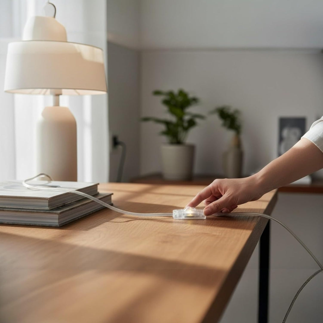 Transparente Zuleitung 2 m mit Schutzkontakt Winkelstecker und Schnurzwischenschalter AN AUS 3-adrig