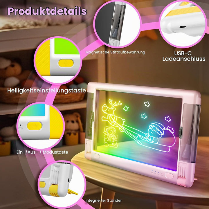 LED-Zeichentafel Wiederaufladbare, 15 Zoll Zeichenbrett &amp; Memoboard 9 Farben Lichteffekte Neon Kunst