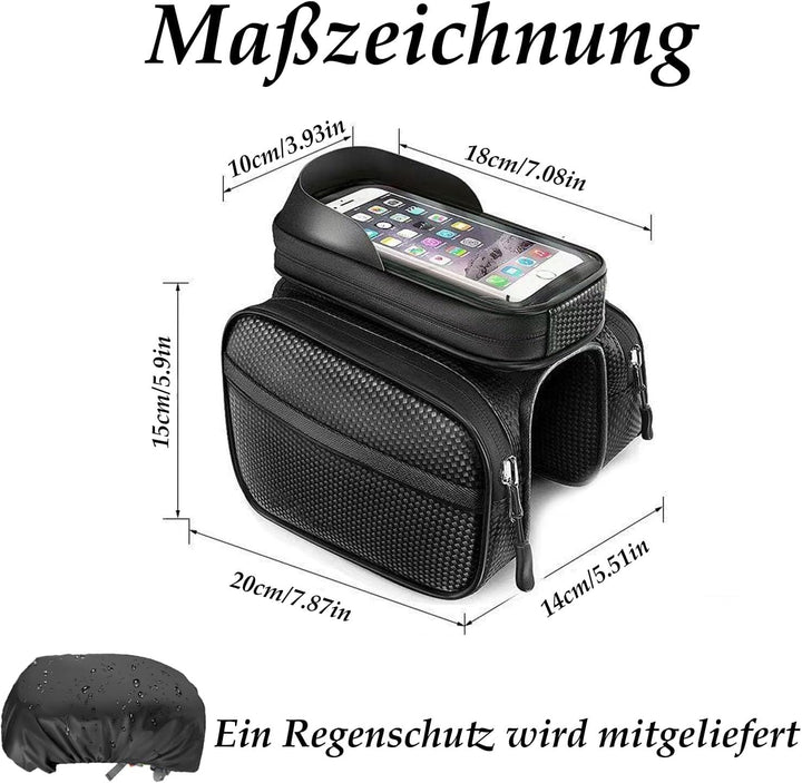 Fahrradtasche Rahmen Wasserdicht, Fahrrad Rahmentasche Kompatibel mit iPhone und Samsung bis 7 Zoll,
